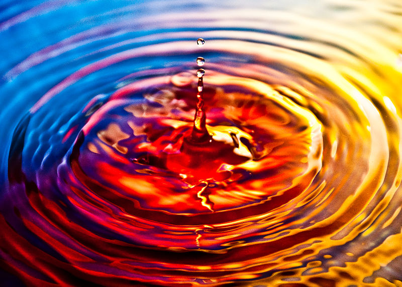 close-up photo of a drop of water falling into a pool of water, creating a series of concentric ripples