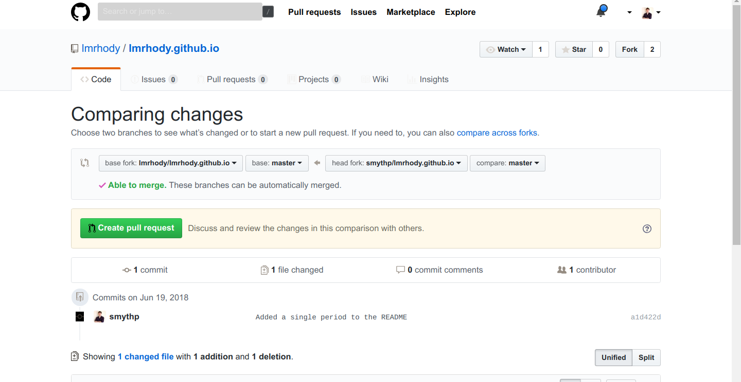 Image showing the screen that compares changes in the GitHub interface