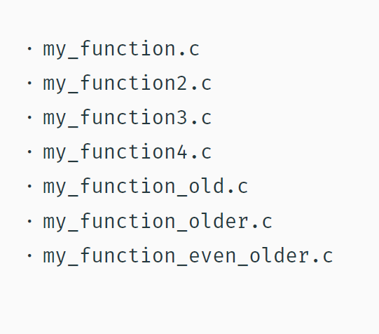 Example of a messy folder structure with many files named similarly