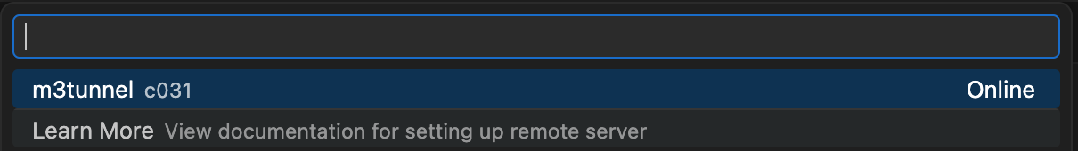 Shows m3tunnel running on c031 is Online as an option to connect to.