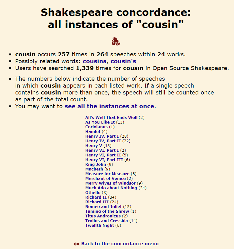 Shakespeare concordance